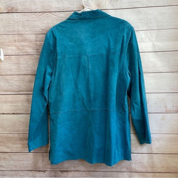 NEW WITH TAGS JESSICA HOLBROOK COAT IN MACHINE WASHABLE TEAL LEATHER - Picture 4 of 6